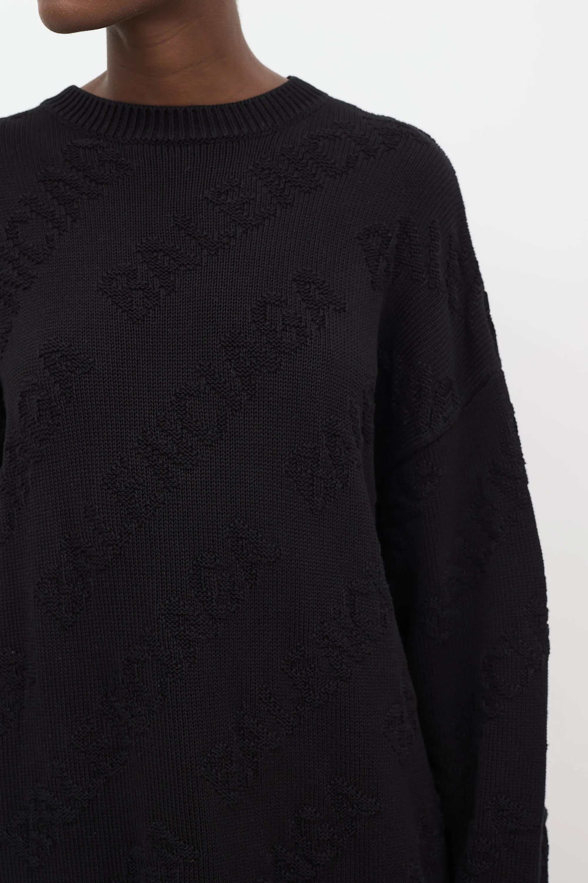 Black Cotton Allover Logo Intarsia Oversized Sweater