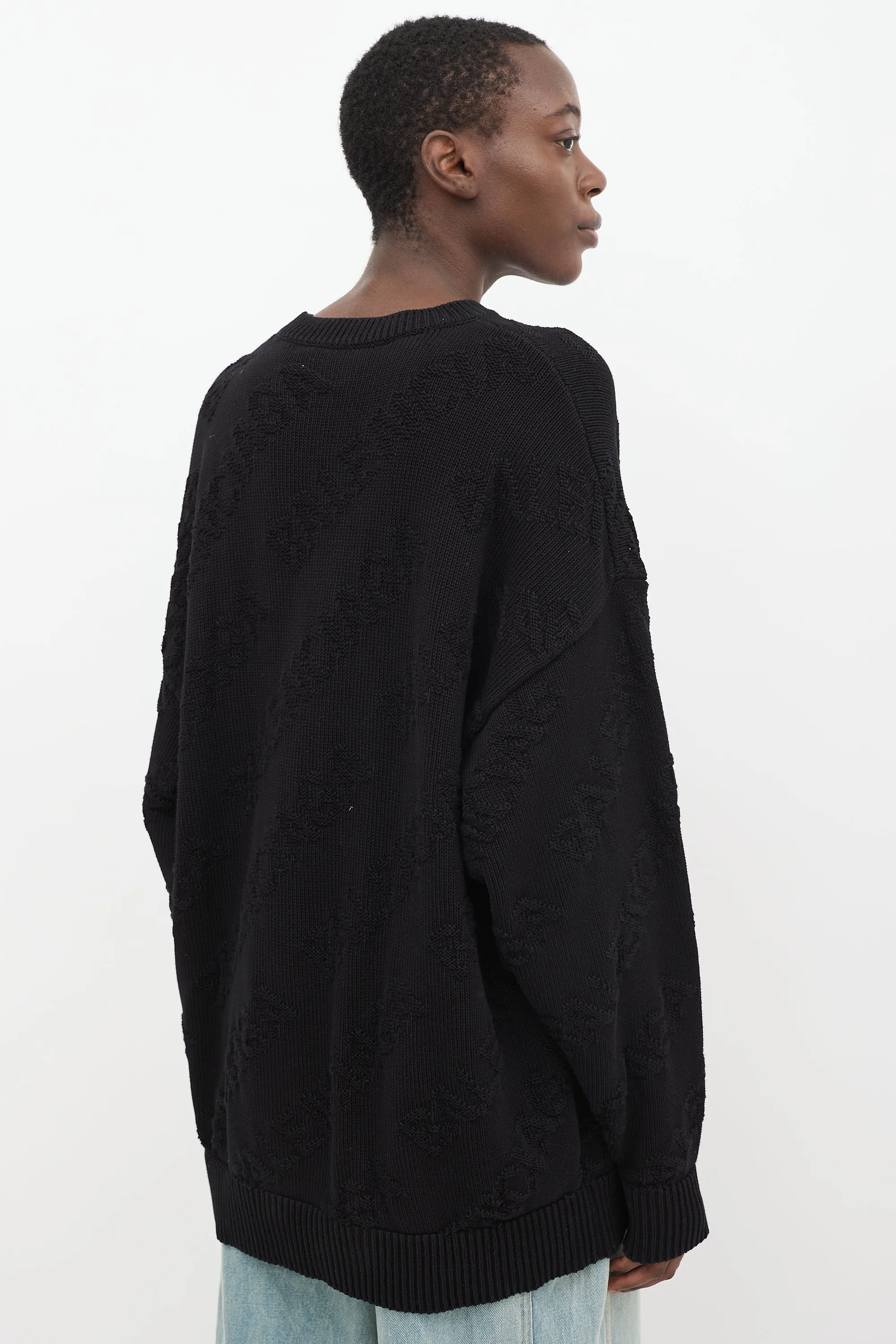 Black Cotton Allover Logo Intarsia Oversized Sweater