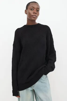 Black Cotton Allover Logo Intarsia Oversized Sweater