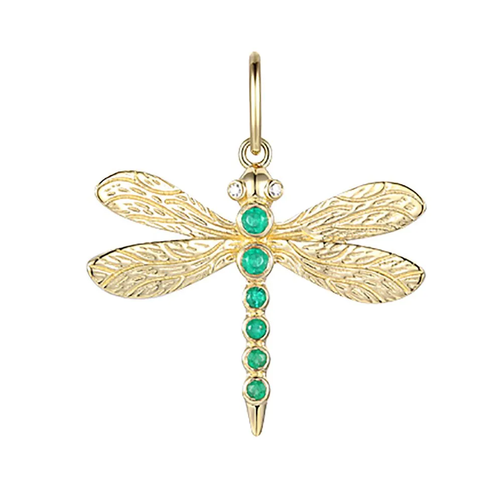 Emerald Textured Finish Dragonfly Pendant 23x26mm