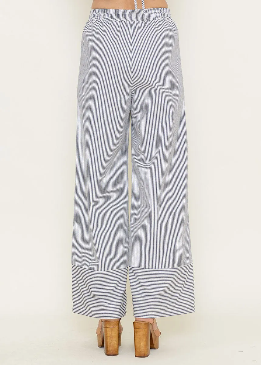 Farrah Striped Wide Leg Pants - Ivory & Navy