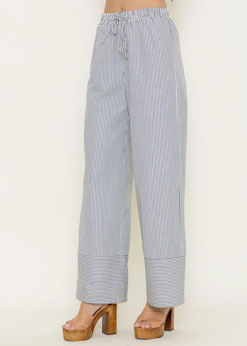 Farrah Striped Wide Leg Pants - Ivory & Navy