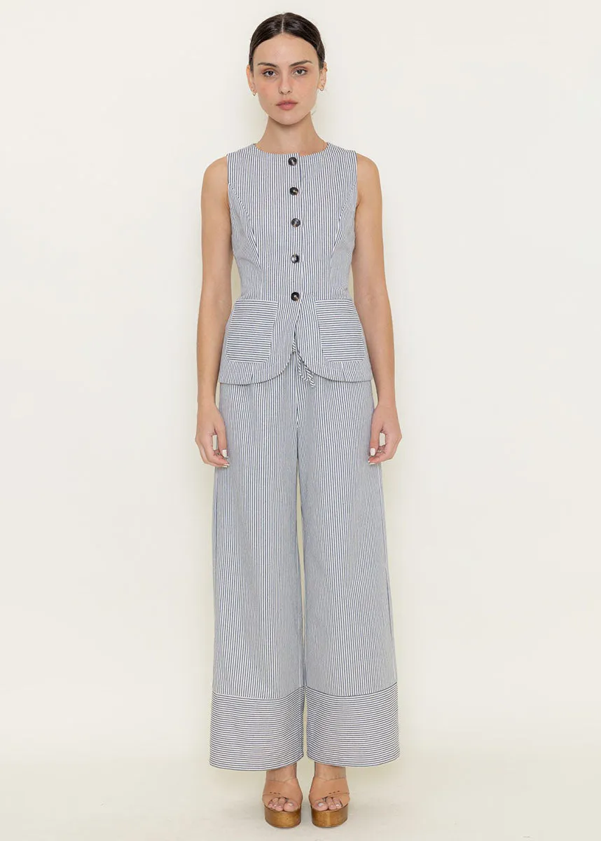 Farrah Striped Wide Leg Pants - Ivory & Navy