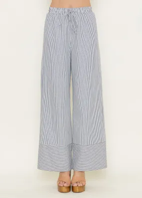 Farrah Striped Wide Leg Pants - Ivory & Navy