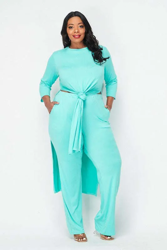 Fasheabe Tie front Palazzo pants 2pc set
