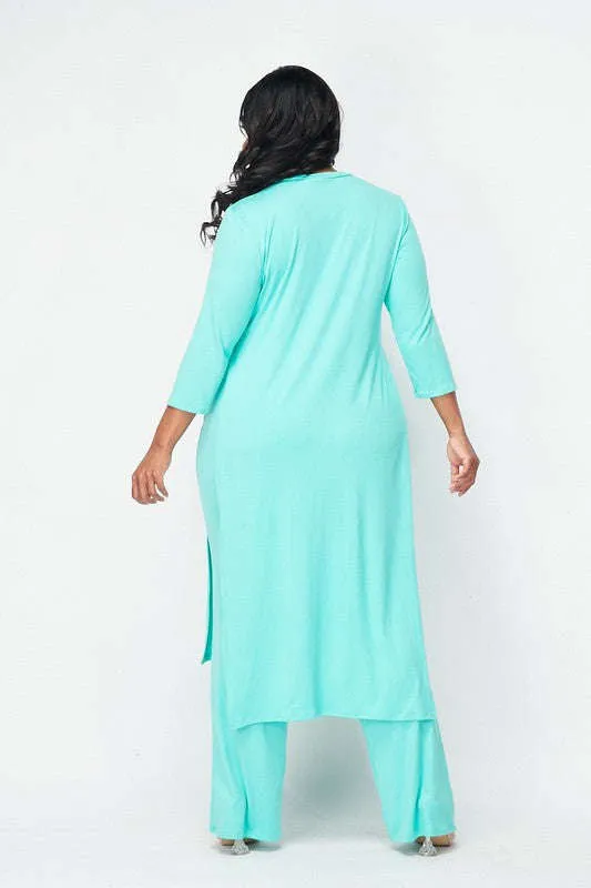 Fasheabe Tie front Palazzo pants 2pc set