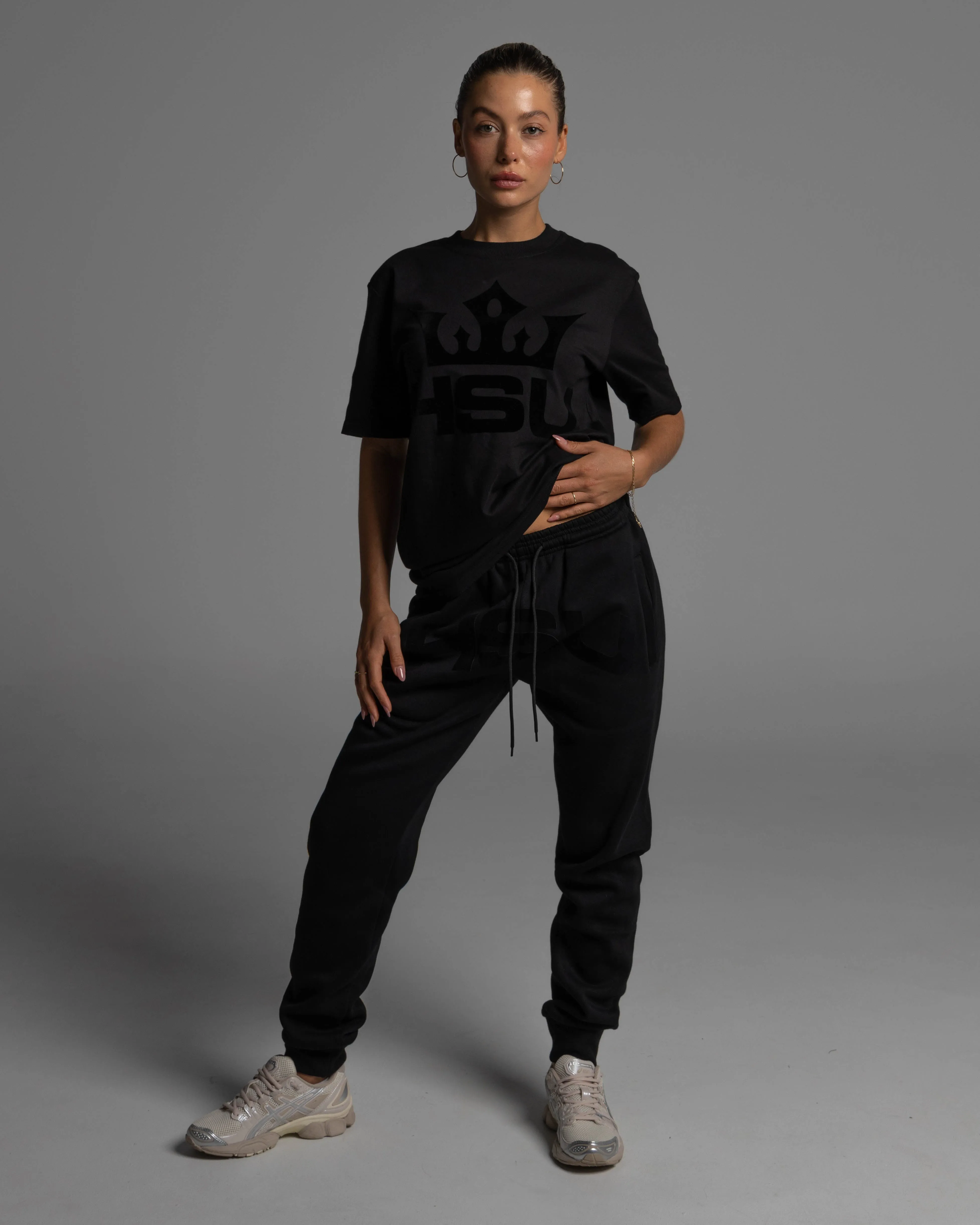FELT TRACK PANTS - BLACK