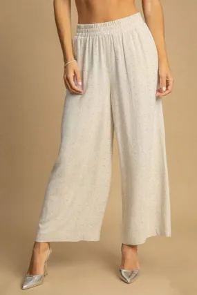 High-Waisted Embellished Linen Pants – Wide-Leg Rhinestone Trousers