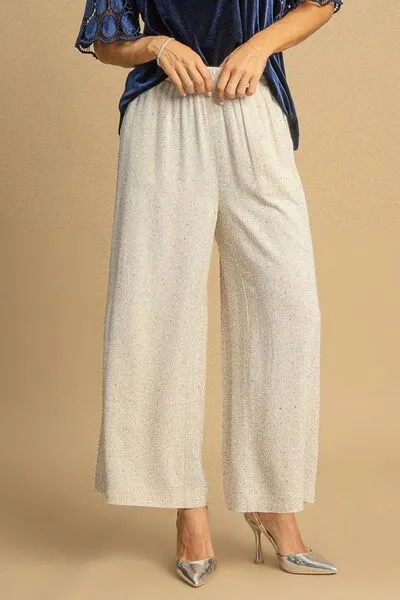High-Waisted Embellished Linen Pants – Wide-Leg Rhinestone Trousers