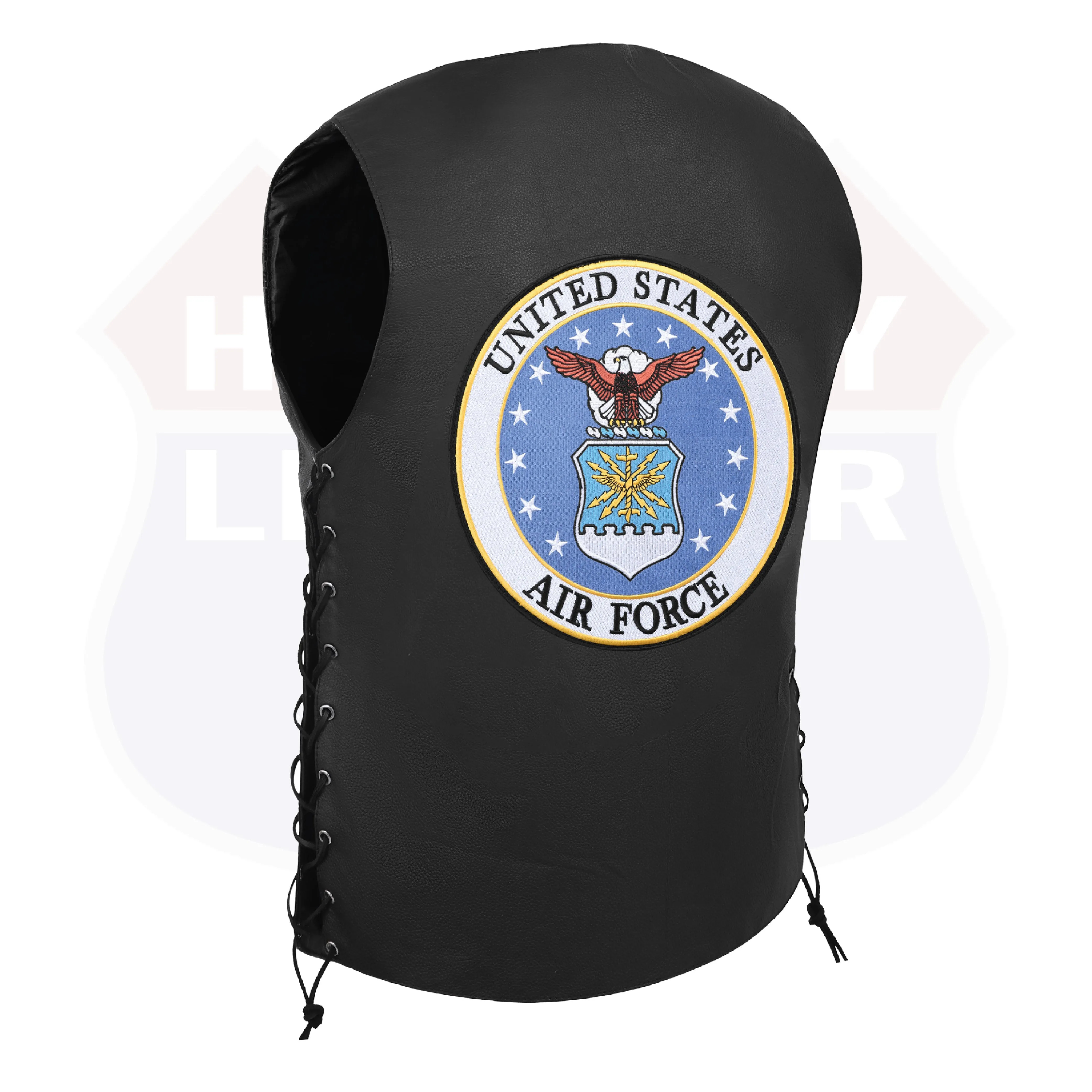 HL3540AIRFORCE Black Men's Genuine Leather 7 Pockets Motorcycle Biker Vest ANARCHY Black SOA
