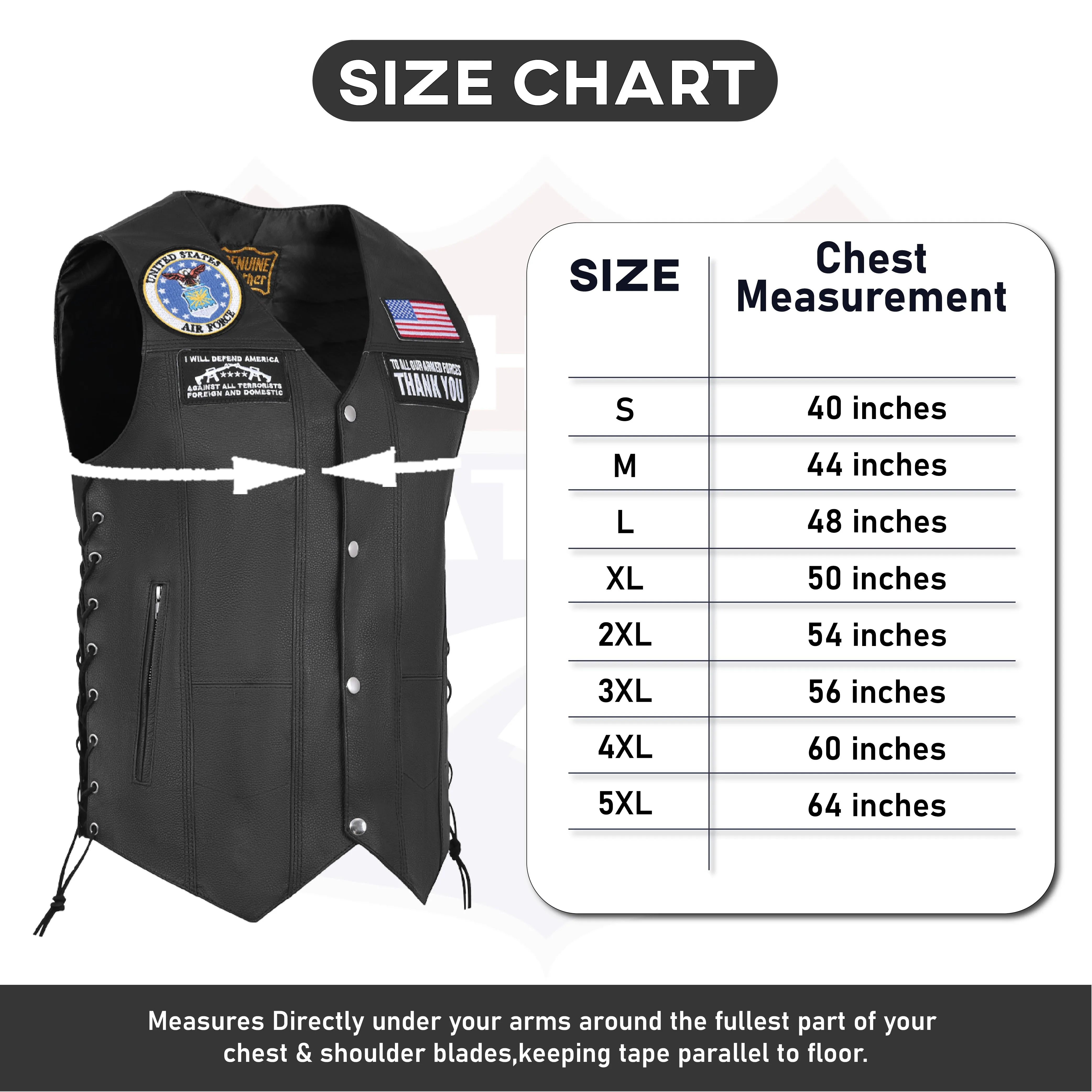 HL3540AIRFORCE Black Men's Genuine Leather 7 Pockets Motorcycle Biker Vest ANARCHY Black SOA