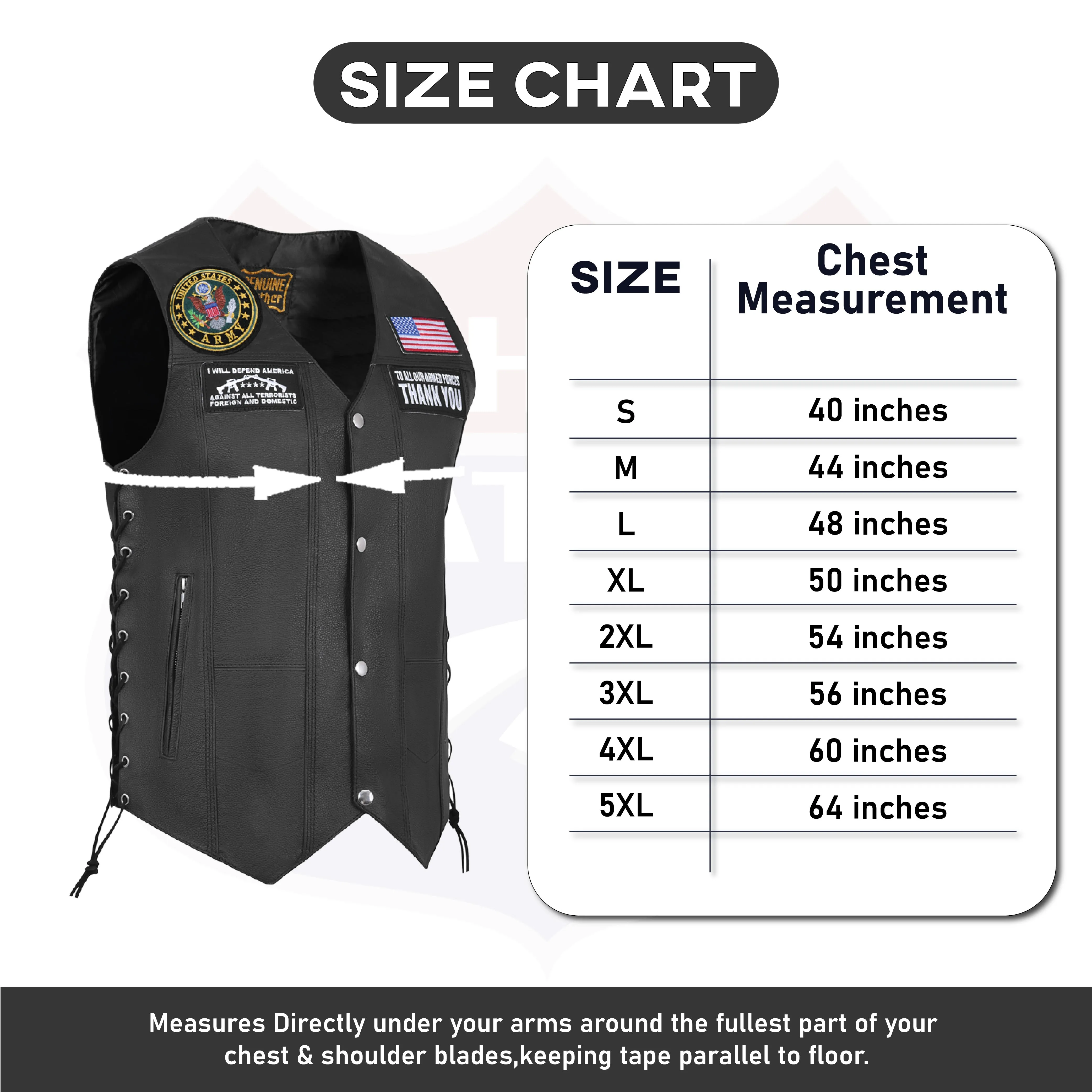 HL3540ARMY Black Men's Genuine Leather 7 Pockets Motorcycle Biker Vest ANARCHY Black SOA
