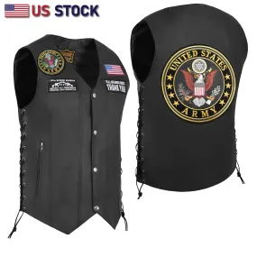 HL3540ARMY Black Men's Genuine Leather 7 Pockets Motorcycle Biker Vest ANARCHY Black SOA