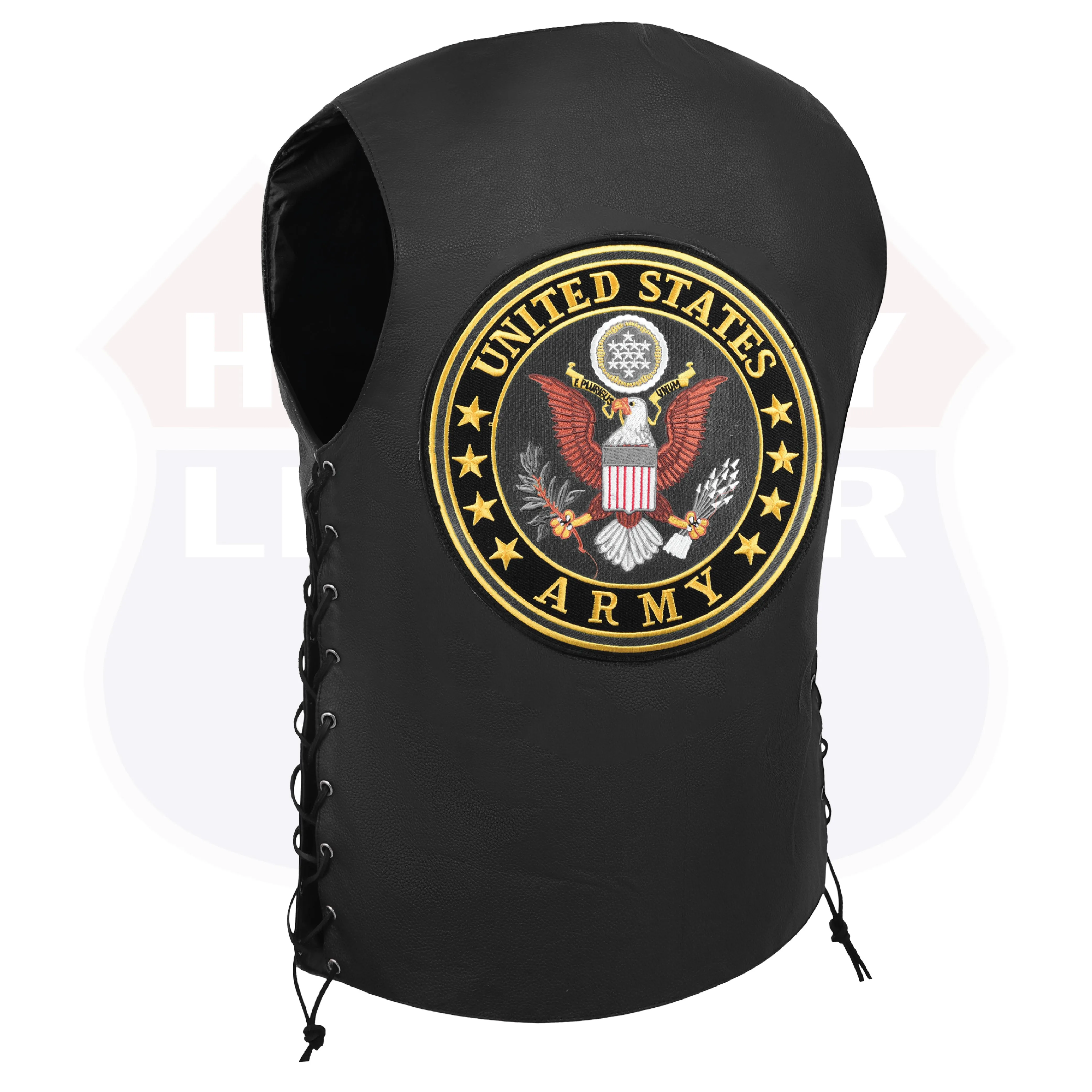 HL3540ARMY Black Men's Genuine Leather 7 Pockets Motorcycle Biker Vest ANARCHY Black SOA