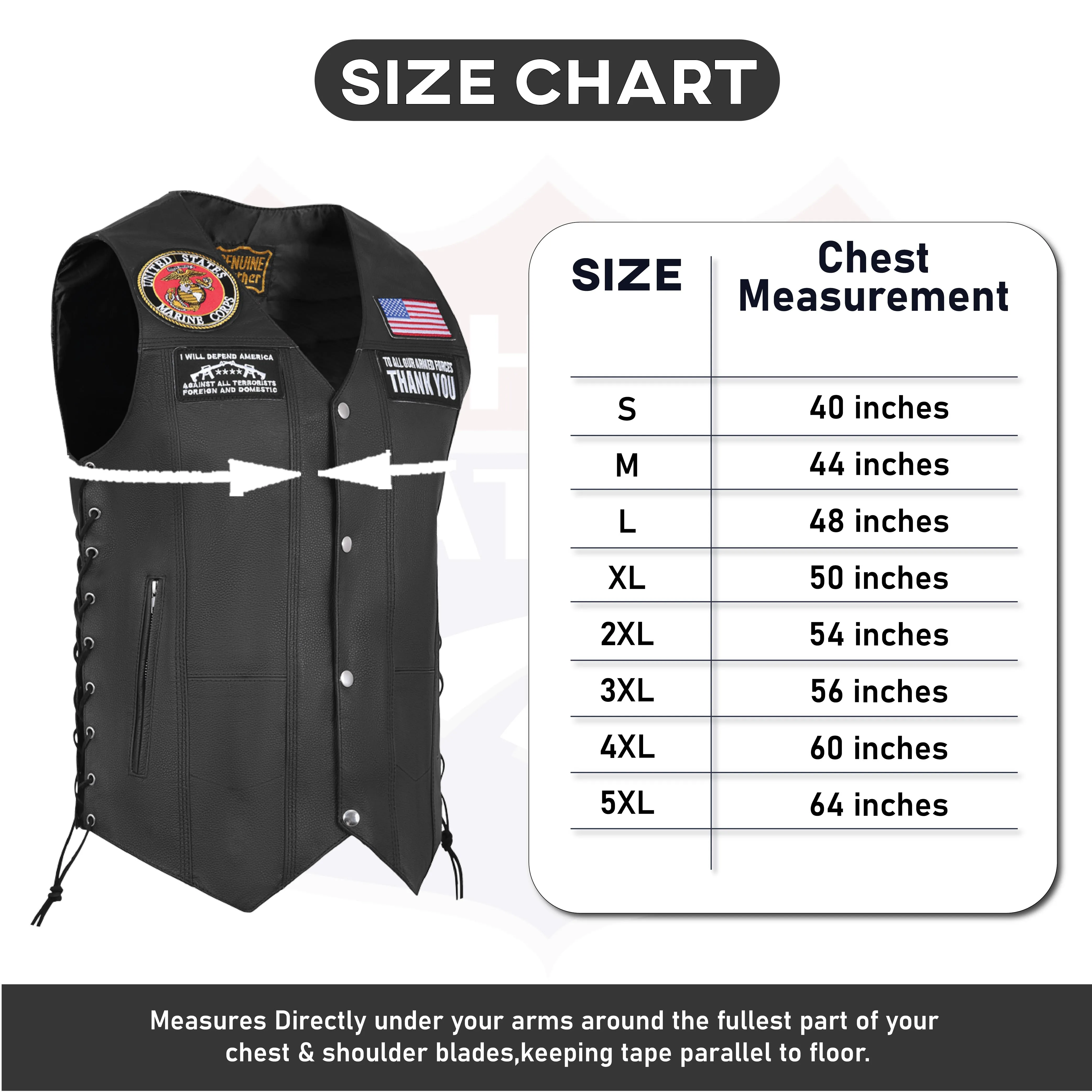 HL3540MARINE Black Men's Genuine Leather 7 Pockets Motorcycle Biker Vest ANARCHY Black SOA