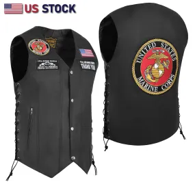 HL3540MARINE Black Men's Genuine Leather 7 Pockets Motorcycle Biker Vest ANARCHY Black SOA