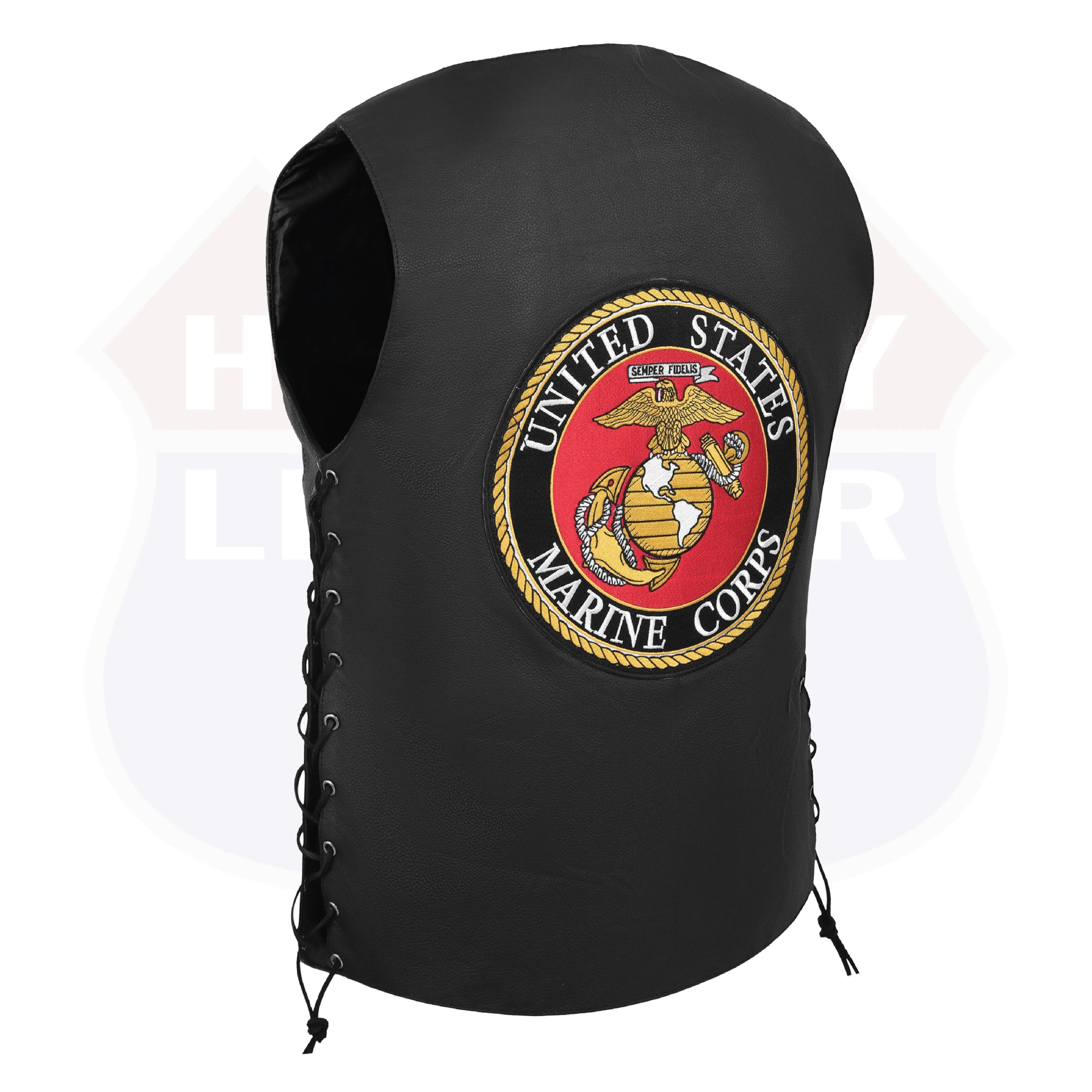 HL3540MARINE Black Men's Genuine Leather 7 Pockets Motorcycle Biker Vest ANARCHY Black SOA