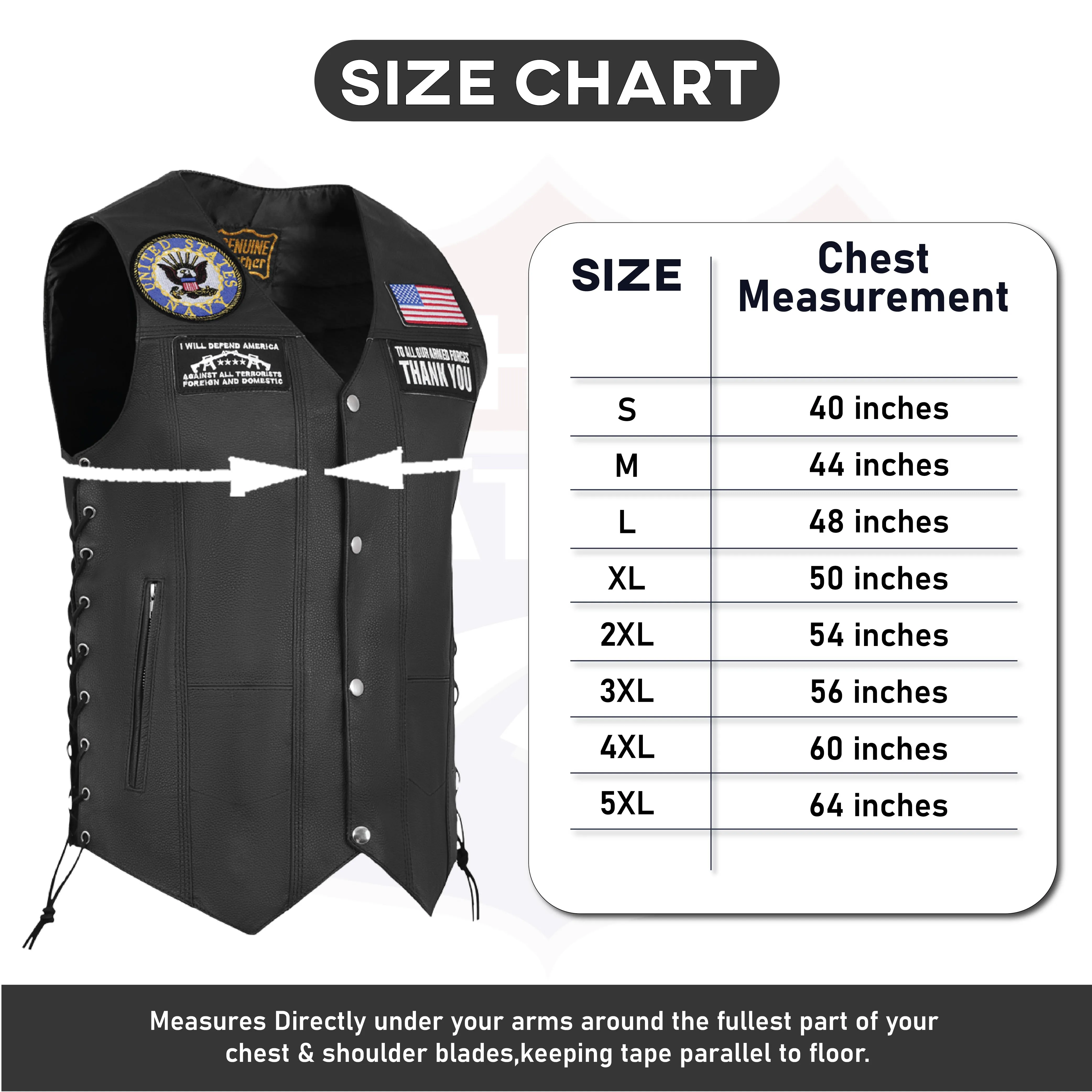 HL3540NAVY Black Men's Genuine Leather 7 Pockets Motorcycle Biker Vest ANARCHY Black SOA