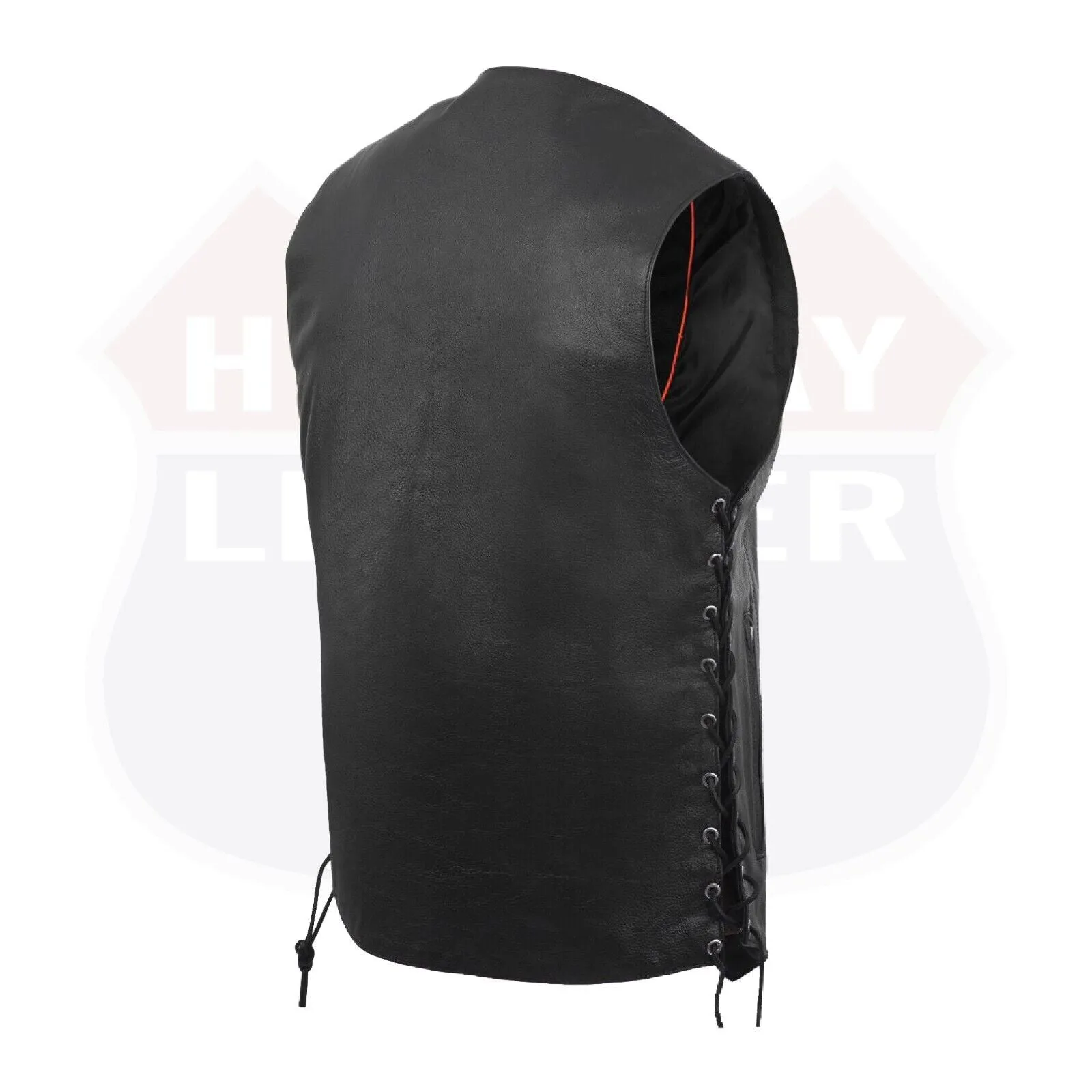 HL3540SPT Black Mens Genuine Leather 7 Pockets Motorcycle Biker Vest ANARCHY Black SOA