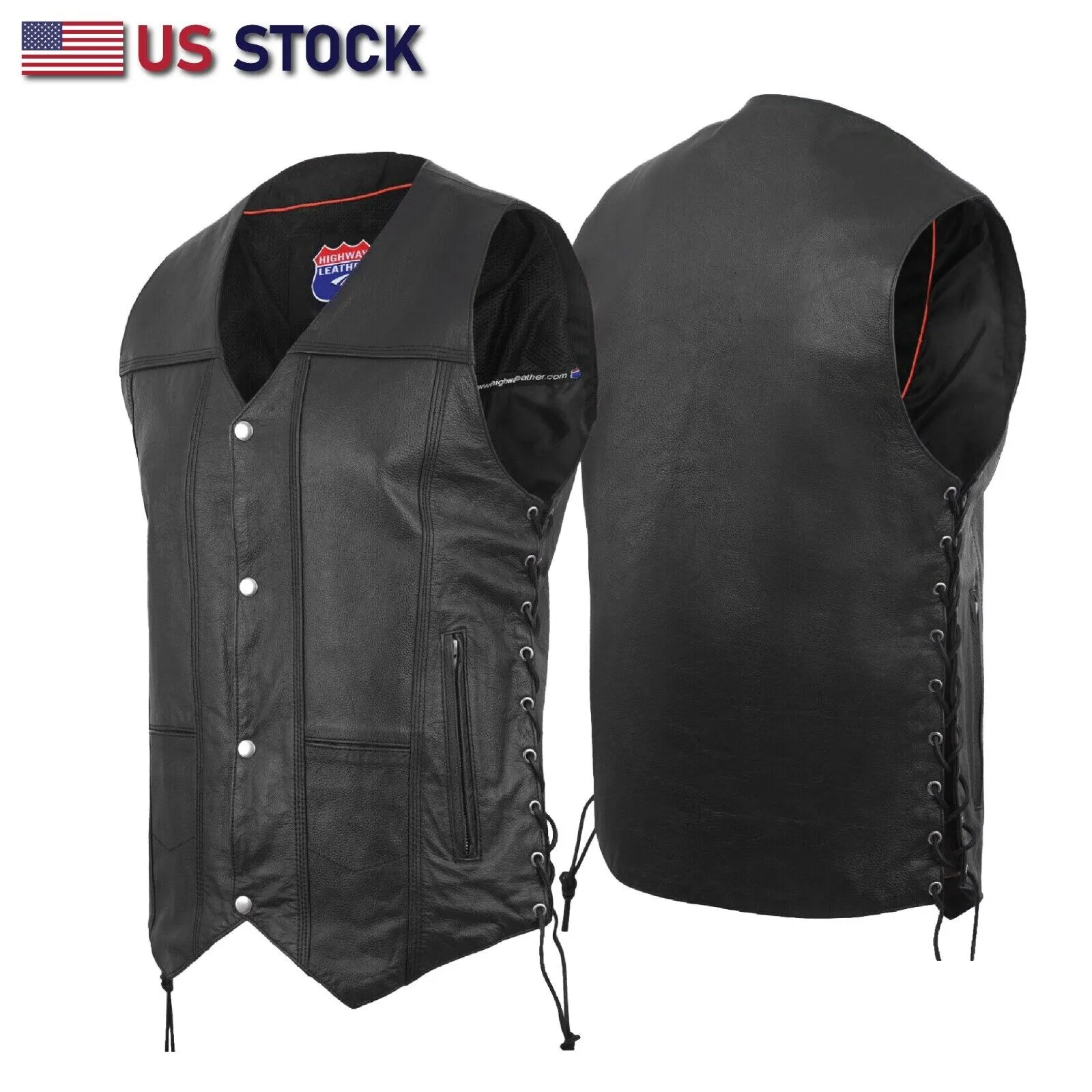 HL3540SPT Black Mens Genuine Leather 7 Pockets Motorcycle Biker Vest ANARCHY Black SOA