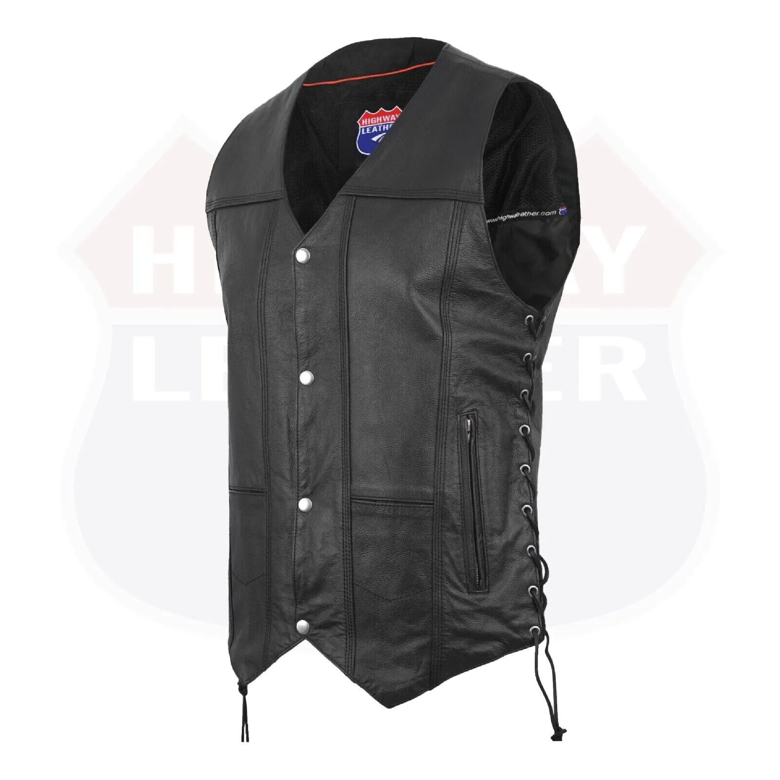 HL3540SPT Black Mens Genuine Leather 7 Pockets Motorcycle Biker Vest ANARCHY Black SOA
