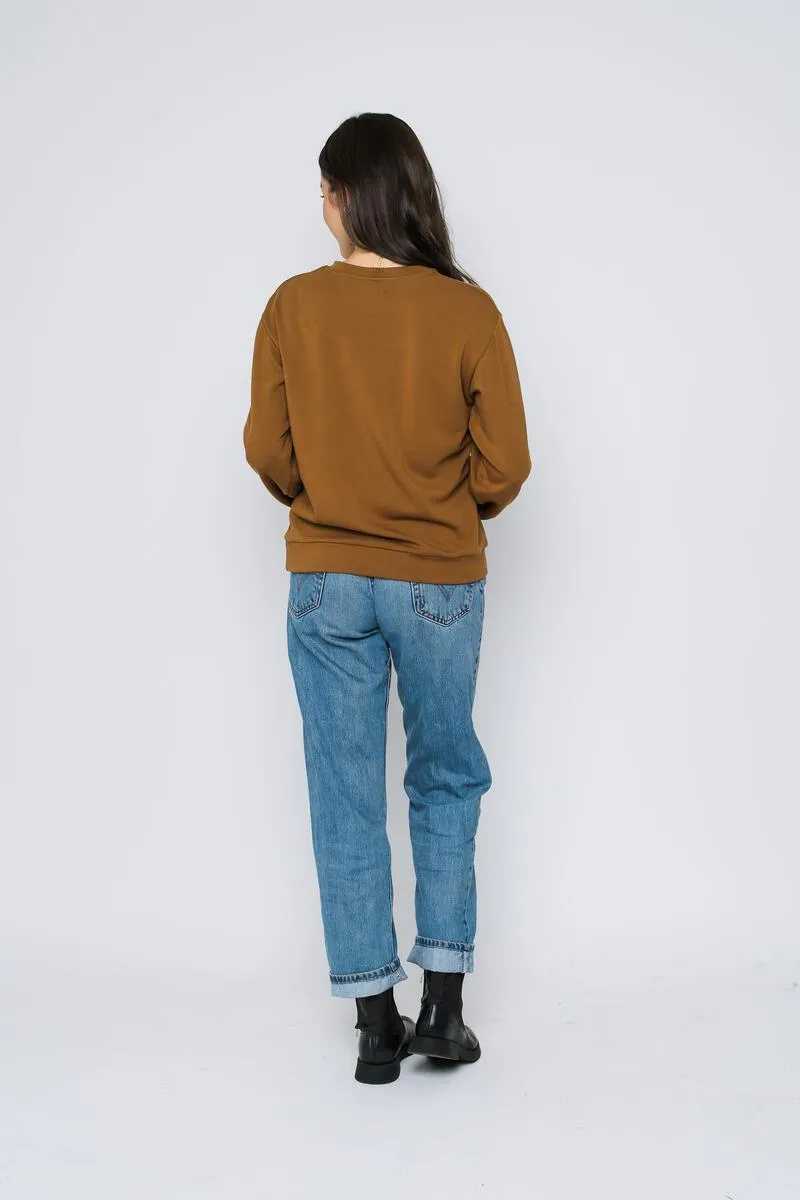 Jenna Luxe Fleece Crew Neck Sweatshirt - Caramel