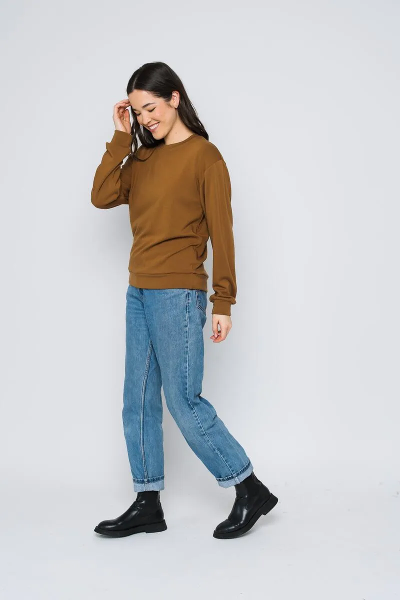 Jenna Luxe Fleece Crew Neck Sweatshirt - Caramel