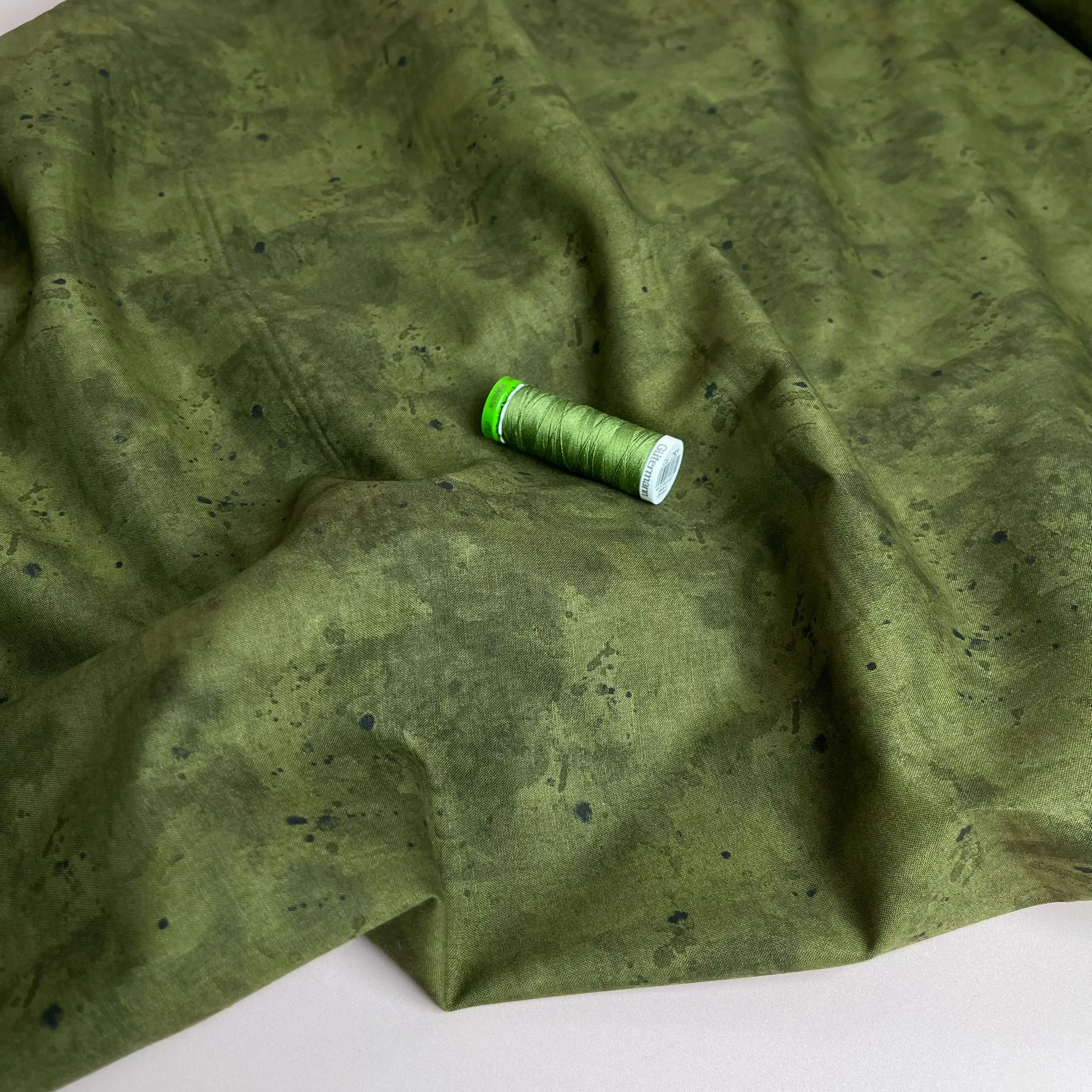 Khaki Watercolour Cotton Poplin Fabric