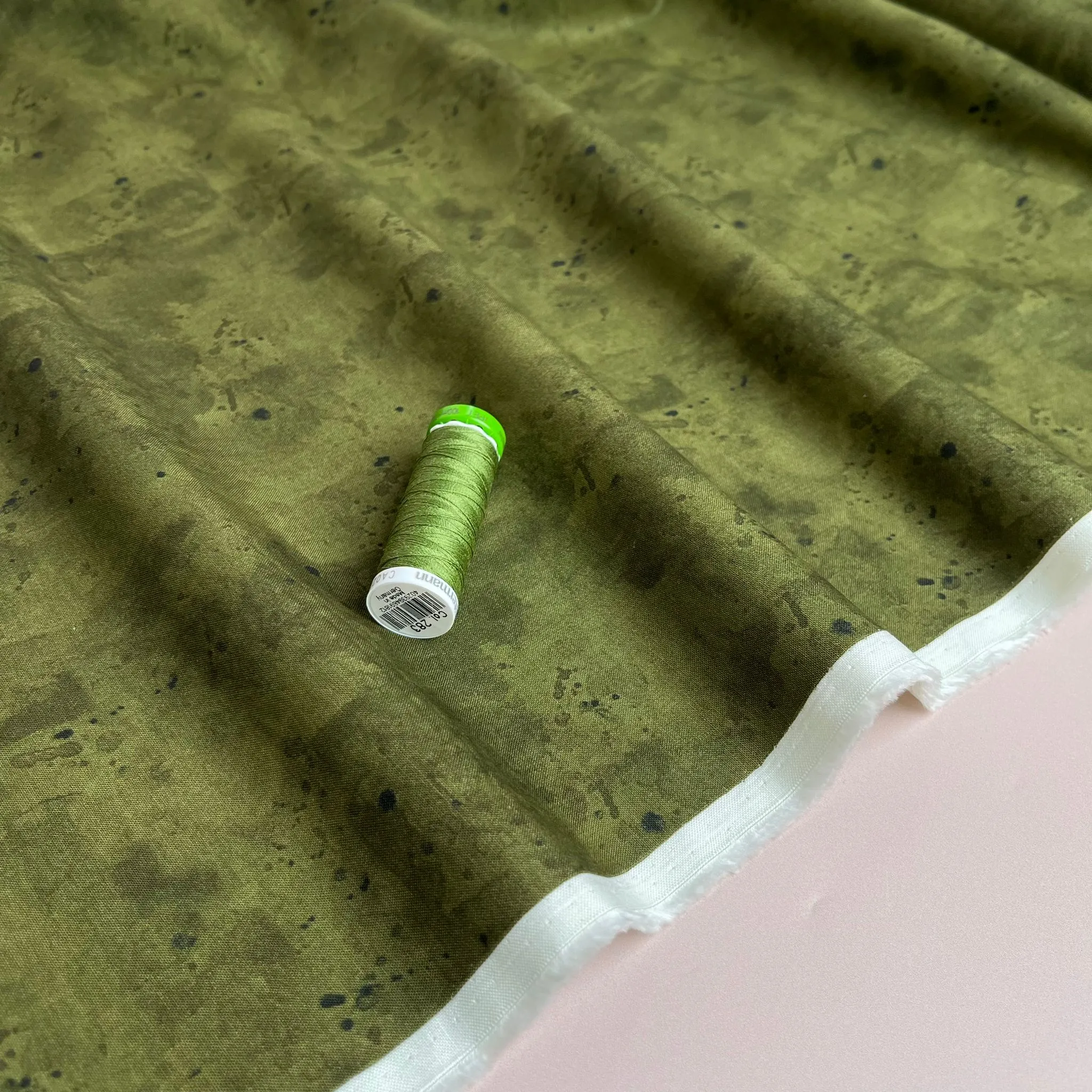 Khaki Watercolour Cotton Poplin Fabric