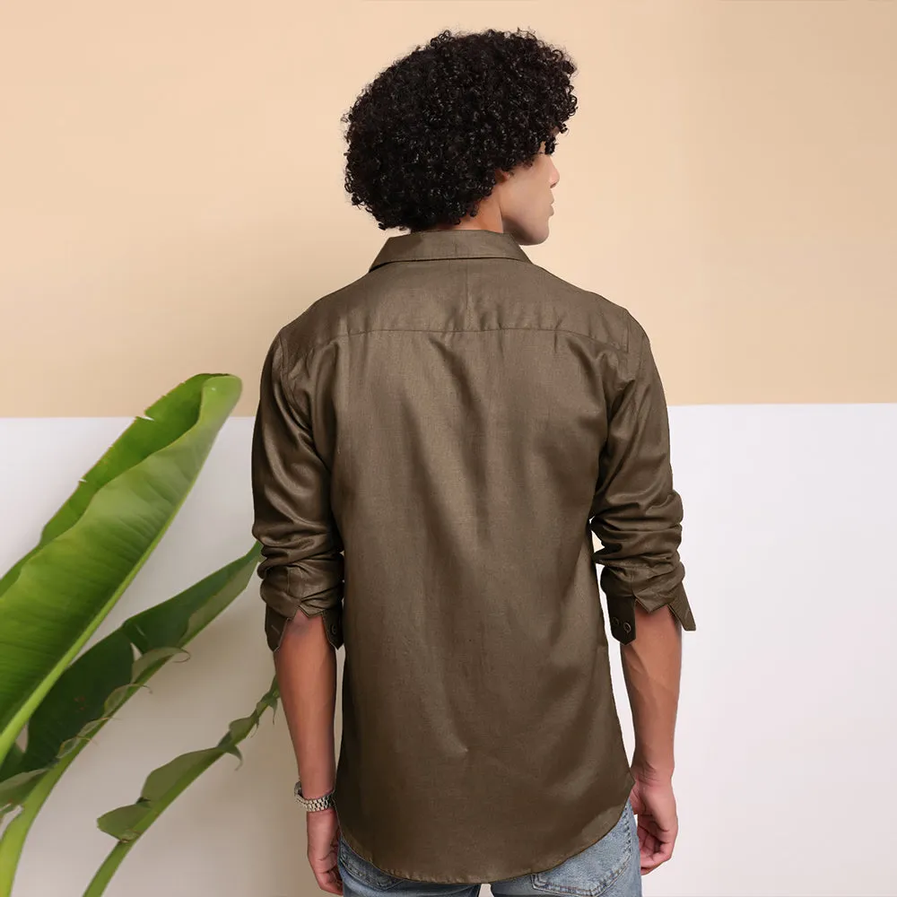 Men's Pure Linen Casual Shirt - Dark Brown