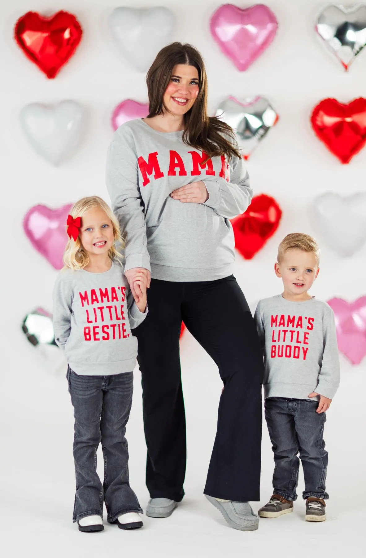 Mom & Kid - "Mama's Little Bestie & Buddy" Gray Top