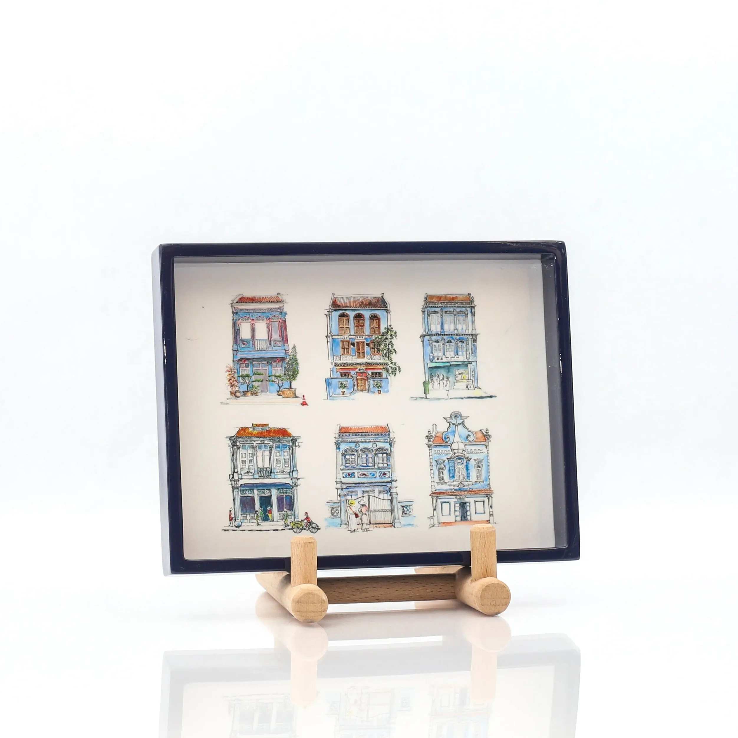 Navy Lacquer Trinket Tray - Blue Shophouses