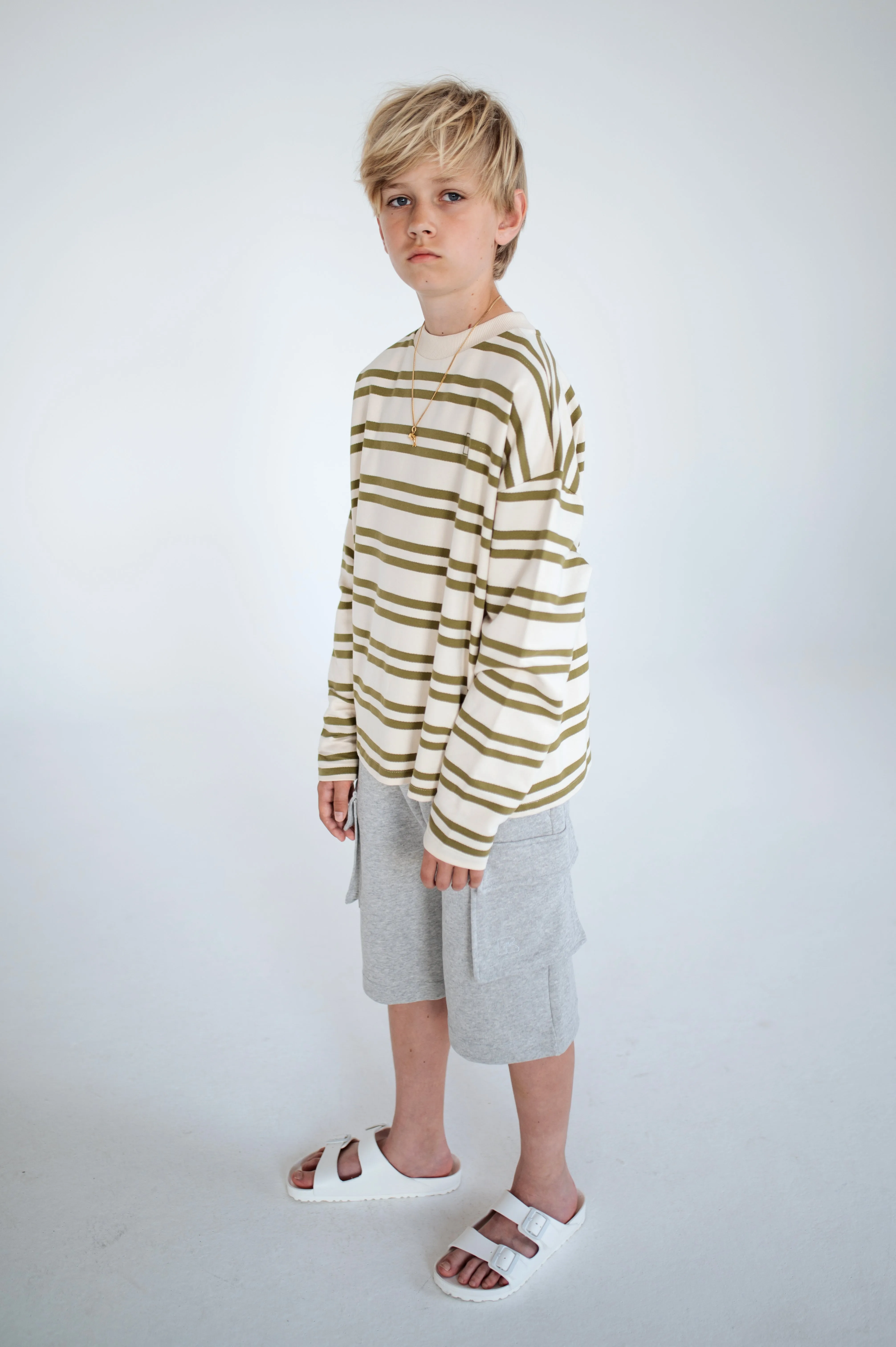 oversized boxy sweater - green moss stripe
