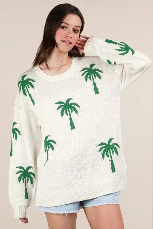 Patty Palm Tree Graphic Oversized Knit Sweater white