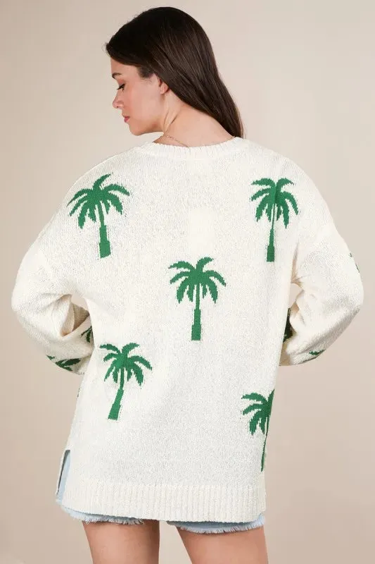 Patty Palm Tree Graphic Oversized Knit Sweater white