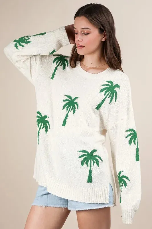 Patty Palm Tree Graphic Oversized Knit Sweater white