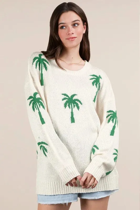 Patty Palm Tree Graphic Oversized Knit Sweater white
