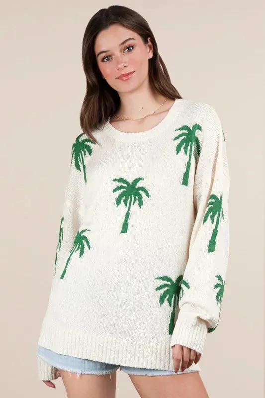 Patty Palm Tree Graphic Oversized Knit Sweater white
