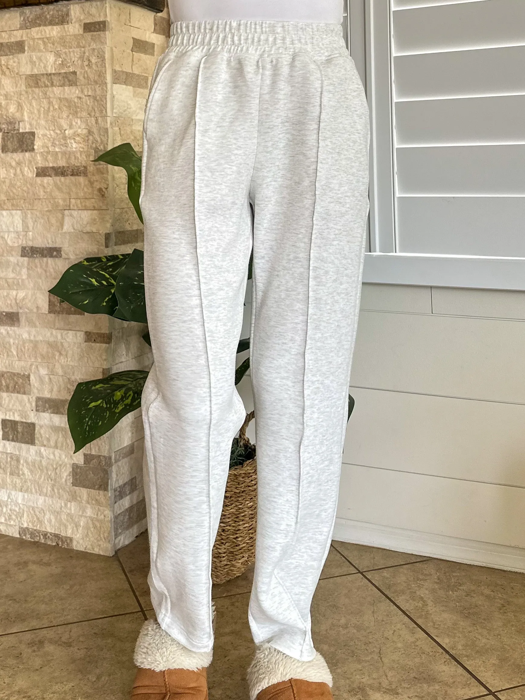 Pintuck Straight Sweatpants - Light Heather Grey