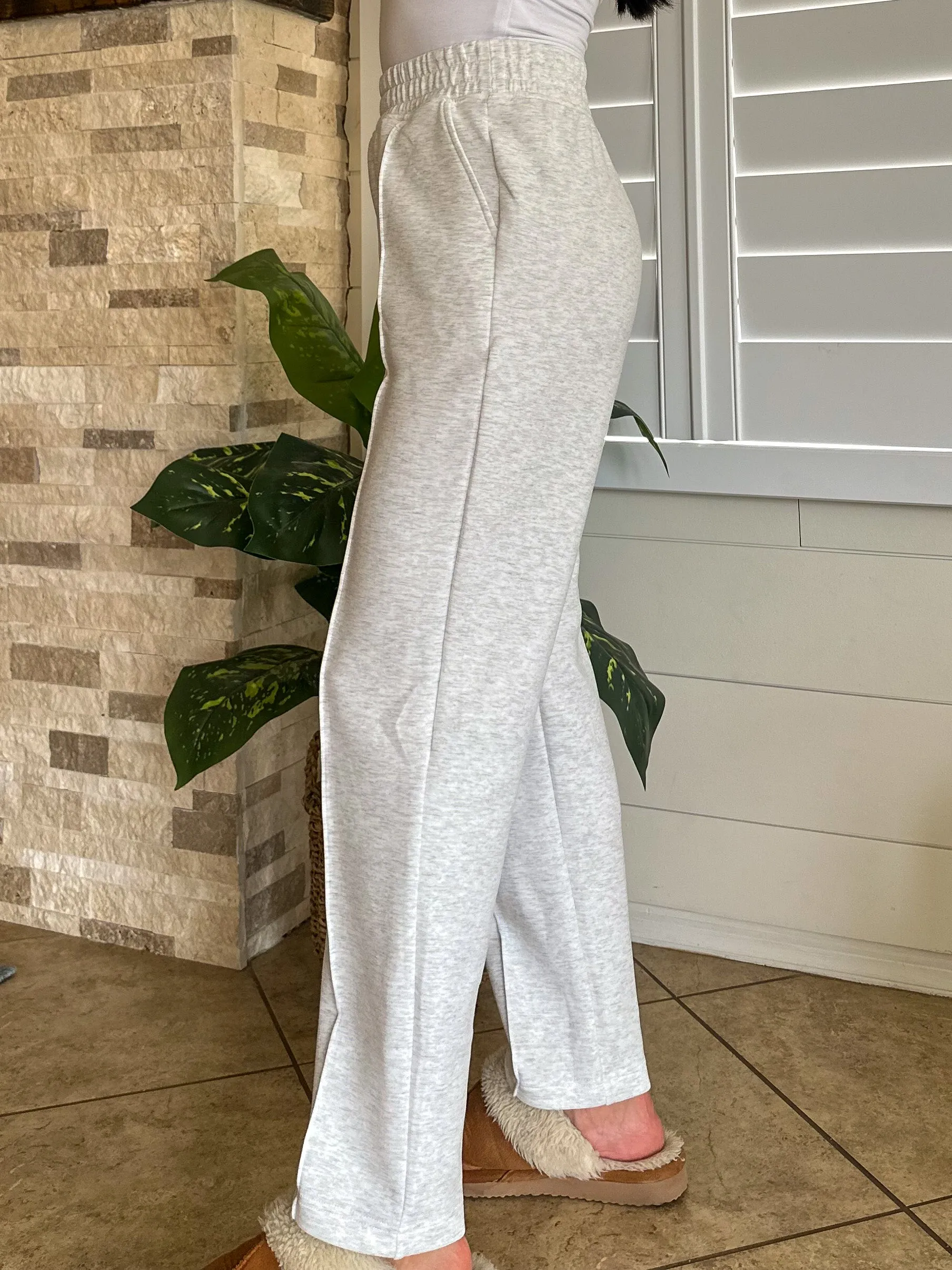 Pintuck Straight Sweatpants - Light Heather Grey