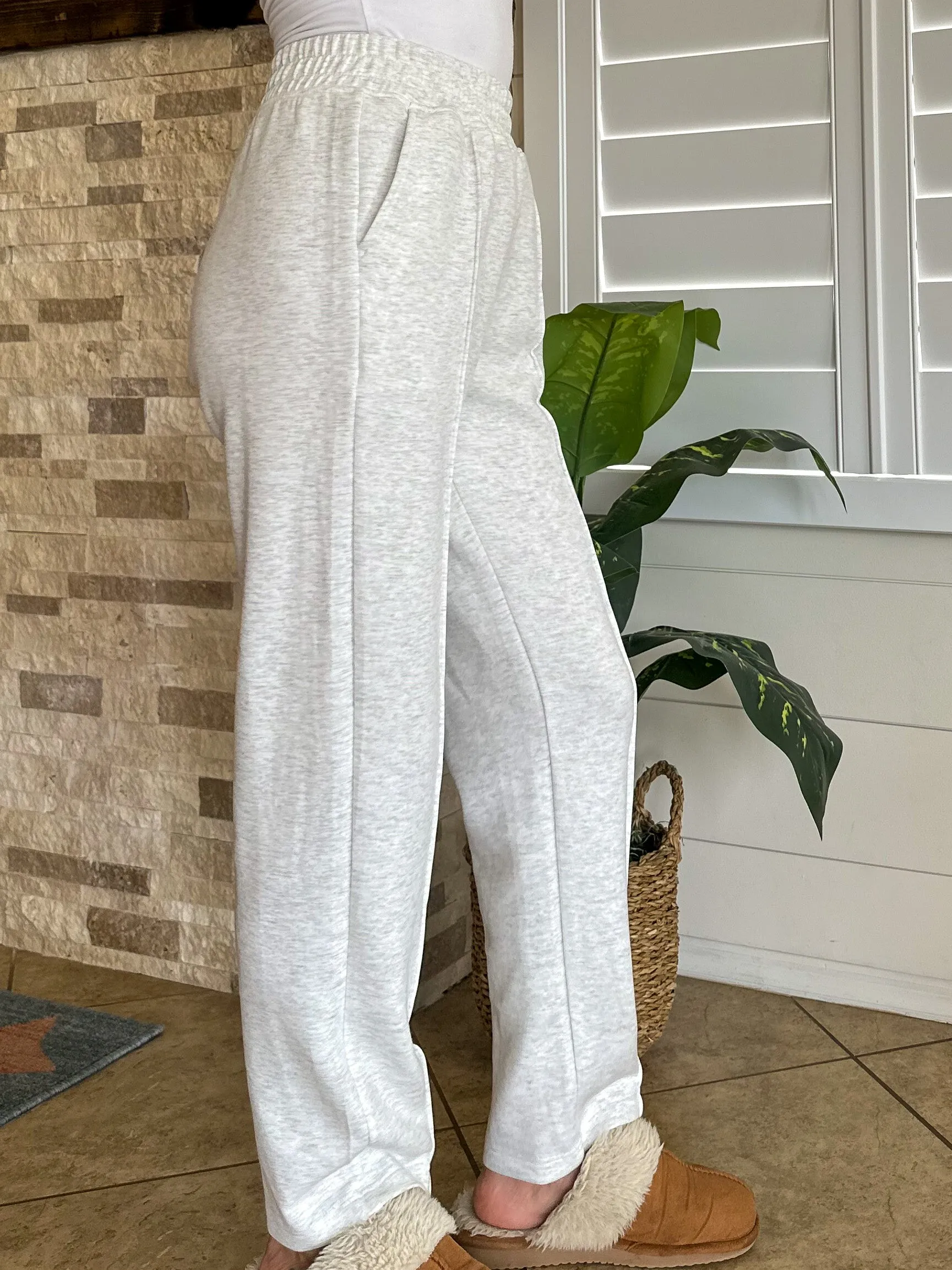 Pintuck Straight Sweatpants - Light Heather Grey