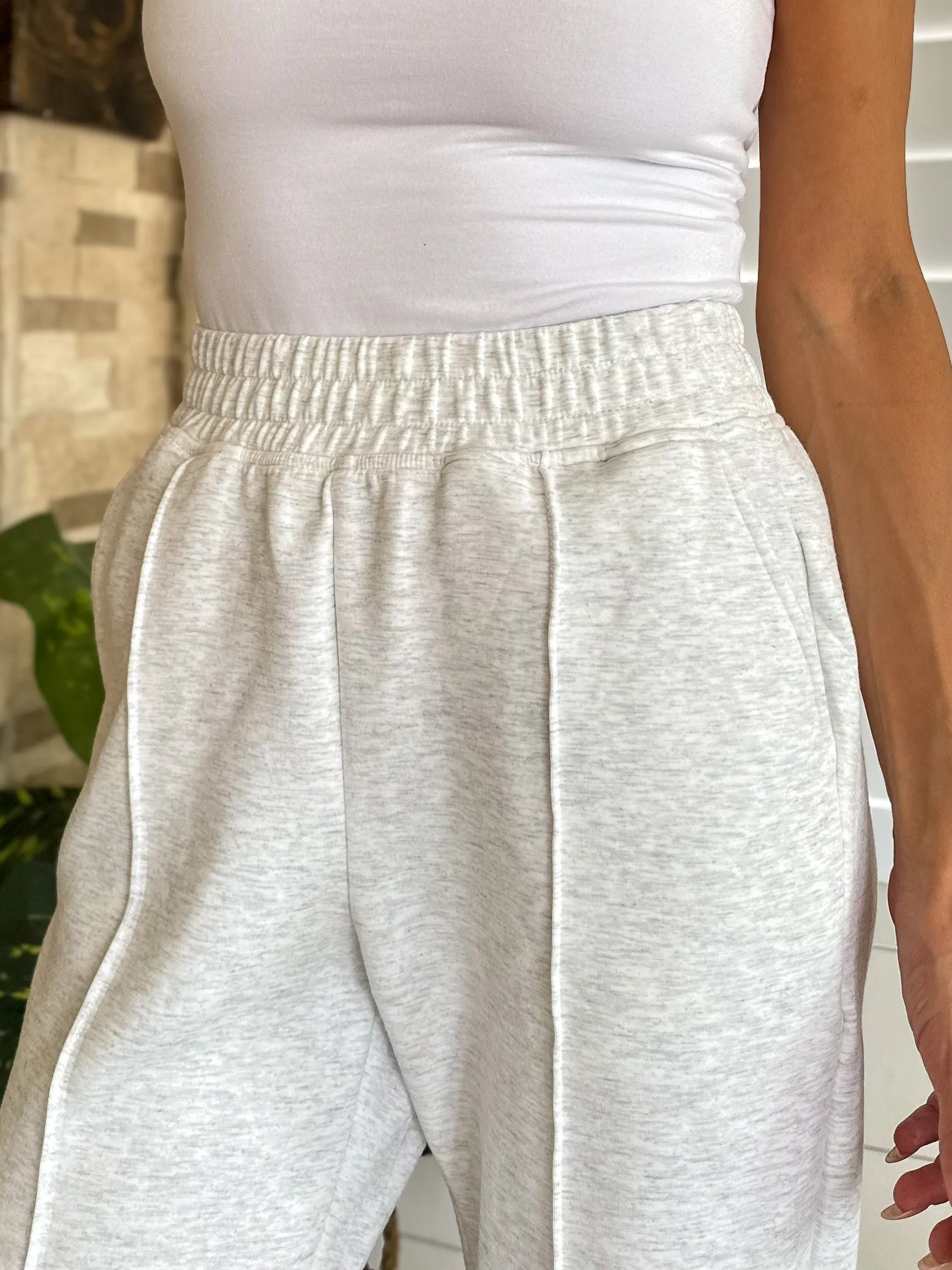 Pintuck Straight Sweatpants - Light Heather Grey