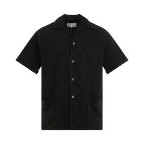 Short Sleeve Rayon Twill Shirt in Black