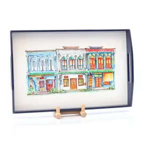 Singapore Themed Blue Lacquer Tray - Emerald Hill