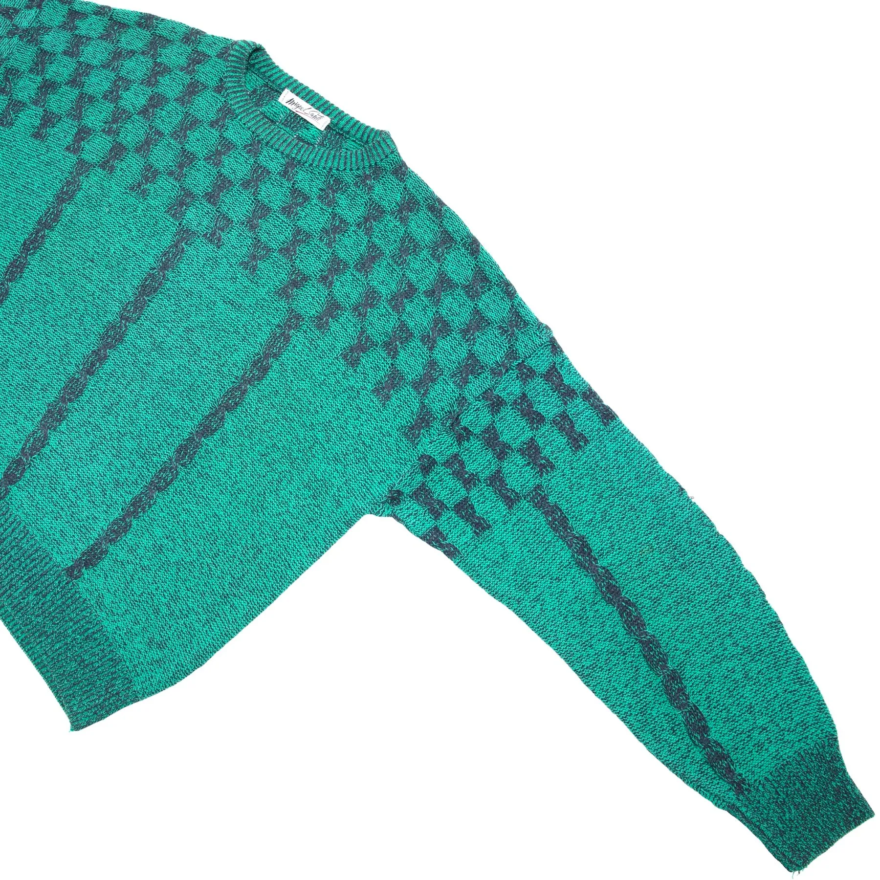 Two Ply Cotton Linen Yarn Cable Twist Checkerboard Pullover