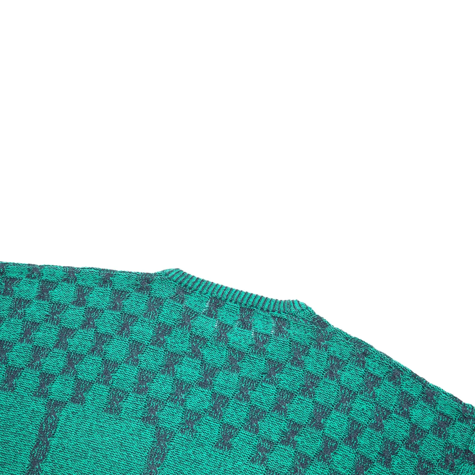 Two Ply Cotton Linen Yarn Cable Twist Checkerboard Pullover