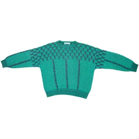 Two Ply Cotton Linen Yarn Cable Twist Checkerboard Pullover